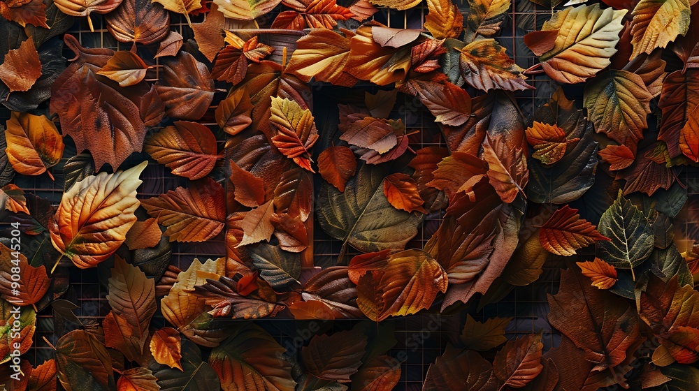 Autumn leaves bright letter D natural multi layers living leaves on tiled color background Autumn leaves bright letter D natural multi layers living leaves on tiled color background