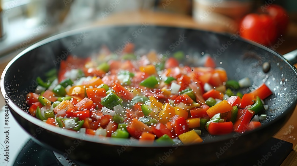 Colorful Vegetables Stir-Fried in a Pan Photo Colorful Vegetables Stir-Fried in a Pan Photo