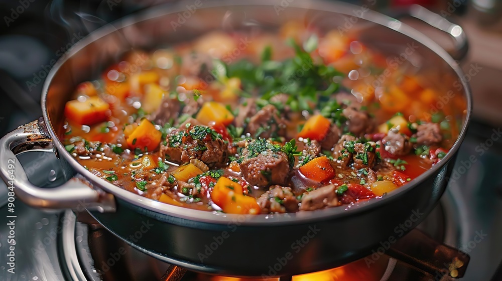 Close-up of a Pot of Steaming Beef Stew with Vegetables - Food Photography Close-up of a Pot of Steaming Beef Stew with Vegetables - Food Photography