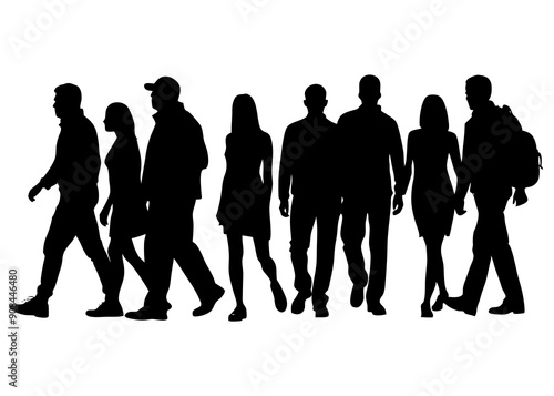 Stylish Group Walking Silhouettes: Ideal for Creative Graphics and Decor