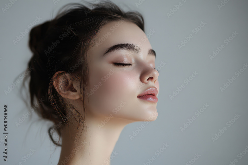 A close up of a girl's face with her eyes closed A close up of a girl's face with her eyes closed