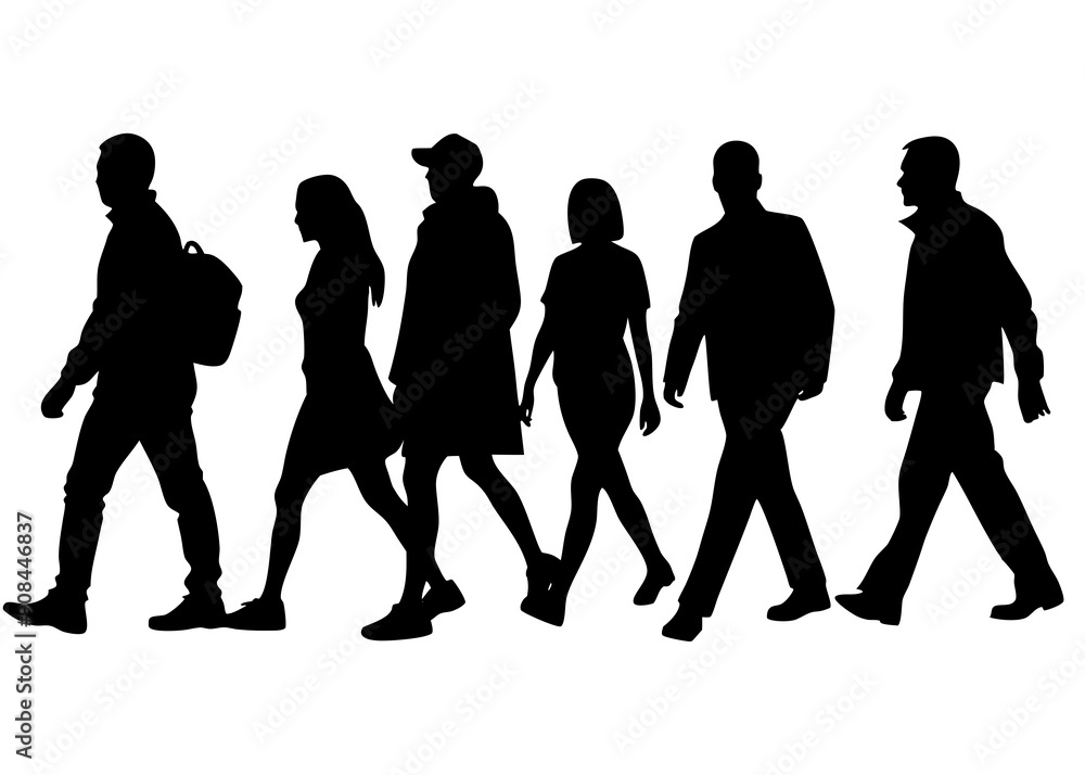 Stylish Group Walking Silhouettes: Ideal for Creative Graphics and Decor Stylish Group Walking Silhouettes: Ideal for Creative Graphics and Decor