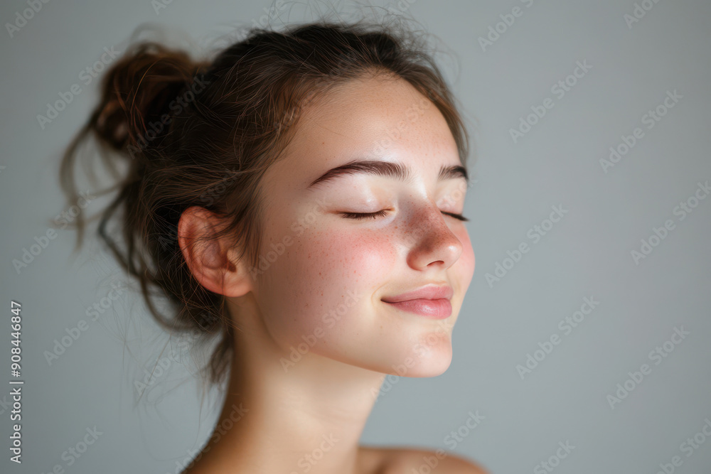 A close up of a girl's face with her eyes closed A close up of a girl's face with her eyes closed