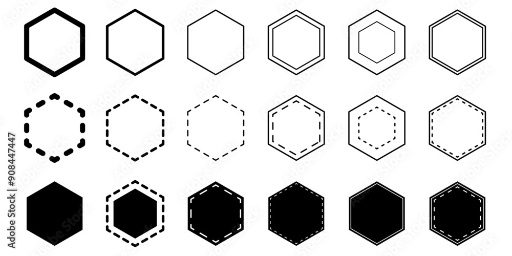 Set of hexagon shape and frame template. Vector illustration. Set of hexagon shape and frame template. Vector illustration.