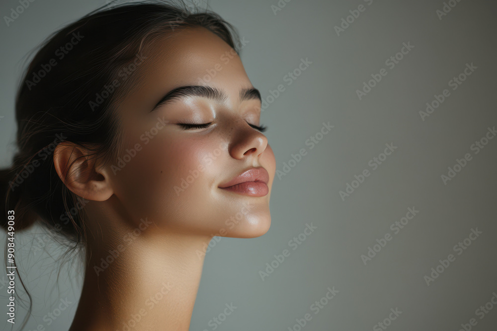 A close up of a girl's face with her eyes closed A close up of a girl's face with her eyes closed