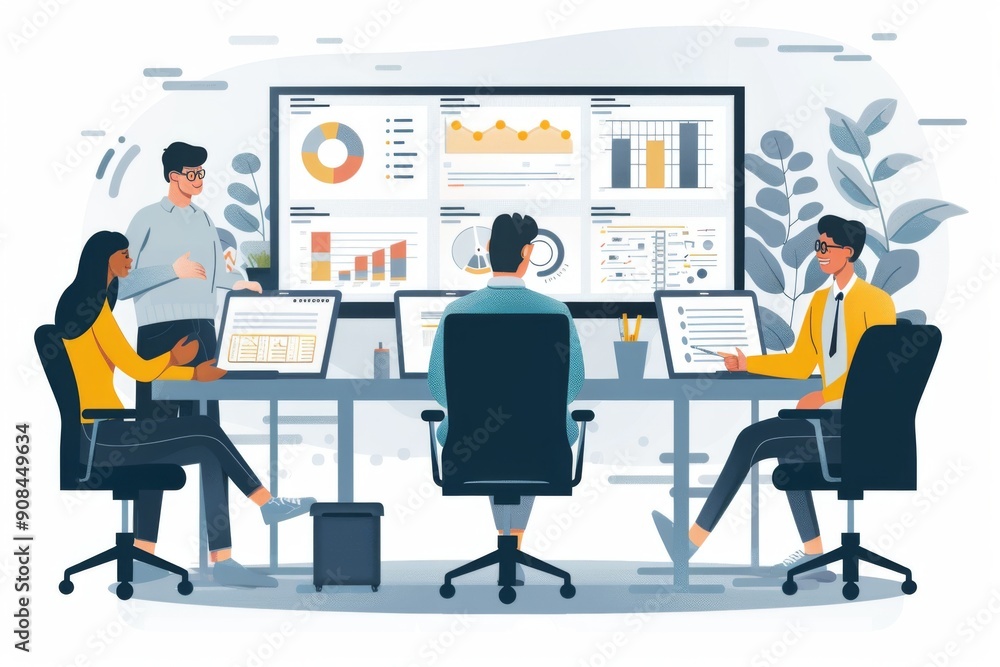 Team Meeting with Data Analysis on a Large Screen Team Meeting with Data Analysis on a Large Screen
