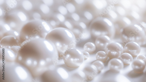 a close up of a bunch of white pearls on a table