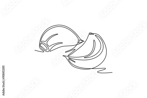 Single continuous line drawing whole healthy freshness organic garlic for farm logo identity. Fresh food seasoning concept for vegetable icon. Dynamic one line draw graphic design vector illustration