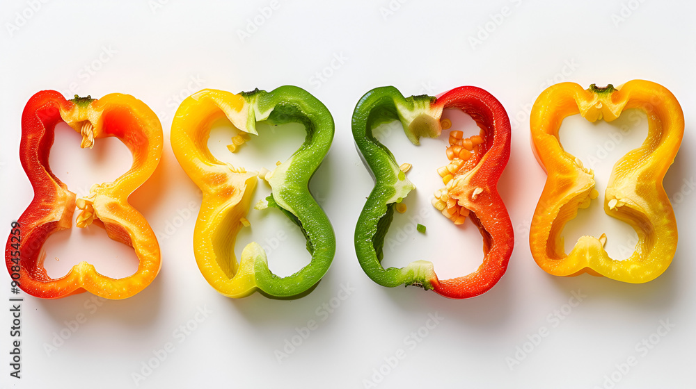 Bell pepper slices on white, from above on white background ai generative Bell pepper slices on white, from above on white background ai generative