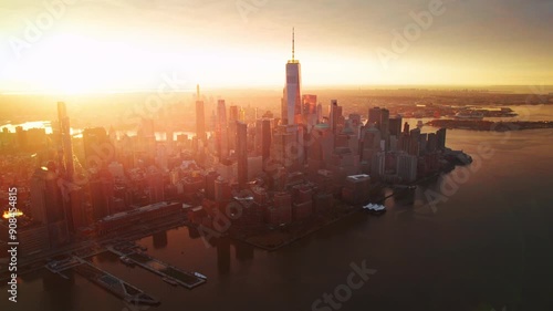 4K high-definition aerial photography of bustling city buildings and office buildings in the World Trade Center in Lower Manhattan, New York, USA AMERICA