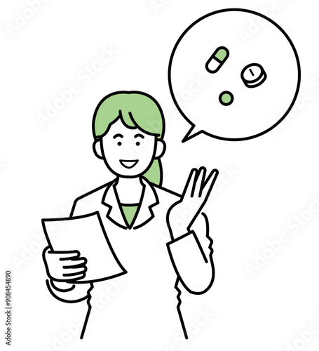 薬の説明をする薬剤師のイラスト