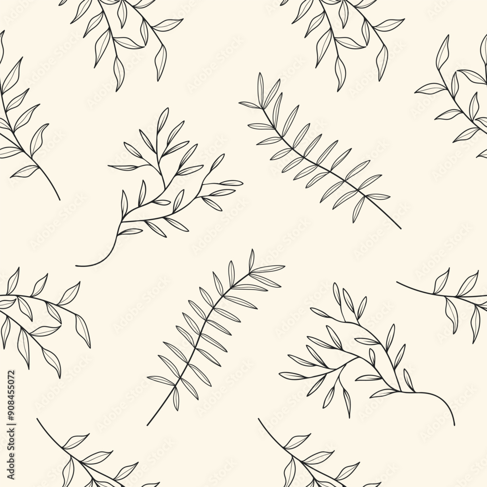 Obraz premium Seamless pattern hand- drawn leaves on white background. 
