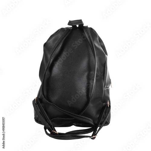 Back side of leather black backpack isolated on transparent background png