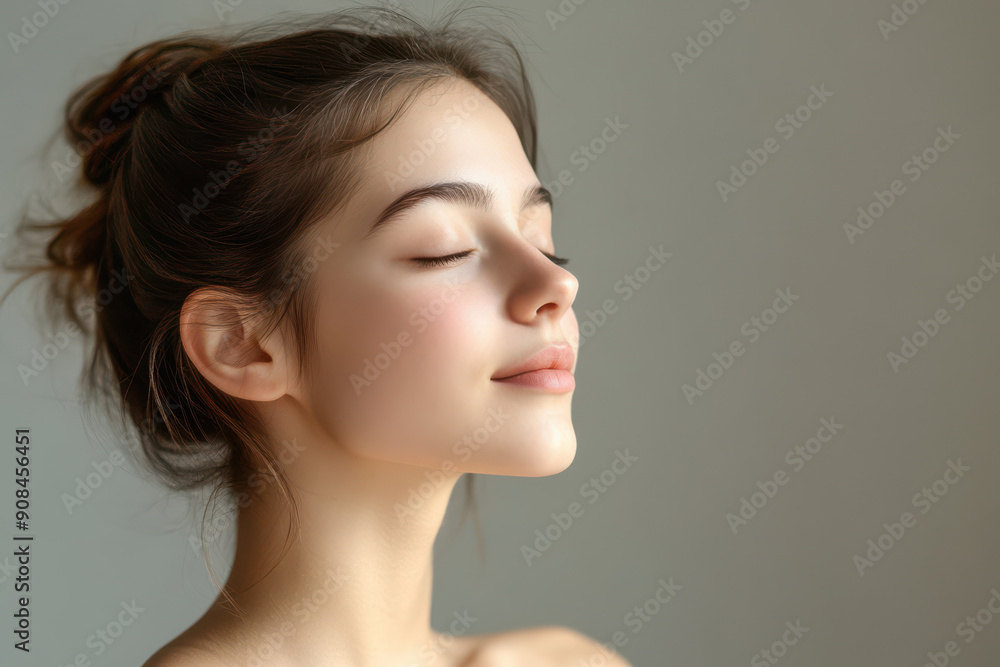 A close up of a girl's face with her eyes closed A close up of a girl's face with her eyes closed