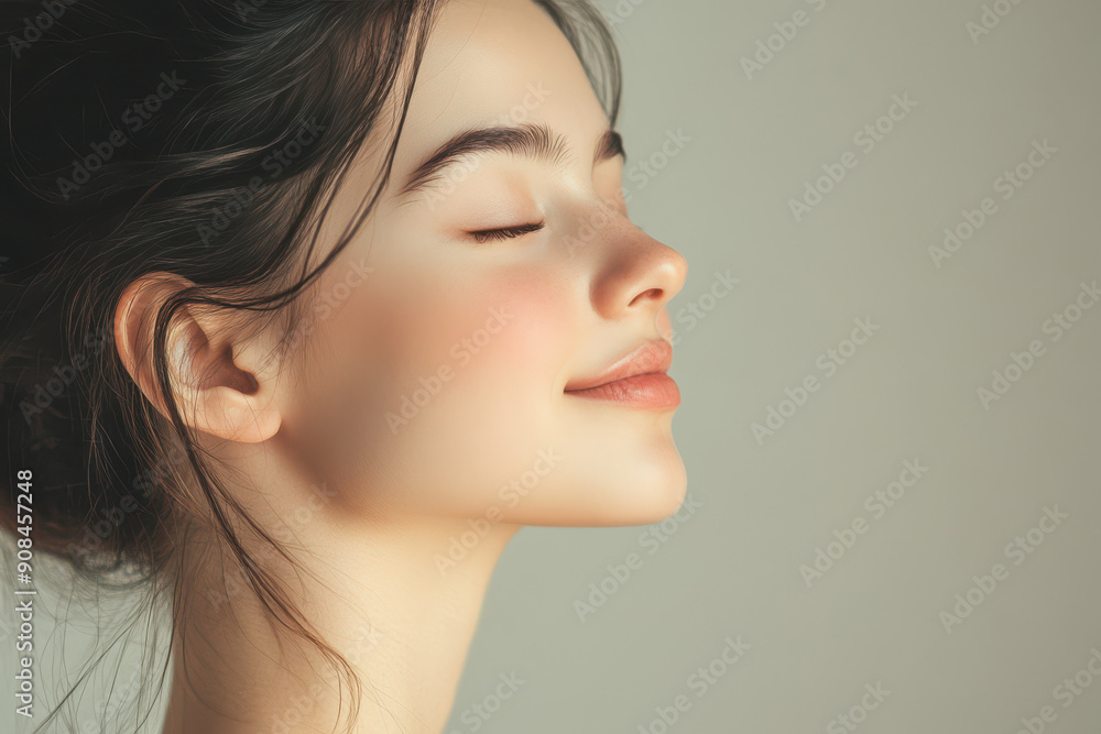 A close up of a girl's face with her eyes closed A close up of a girl's face with her eyes closed