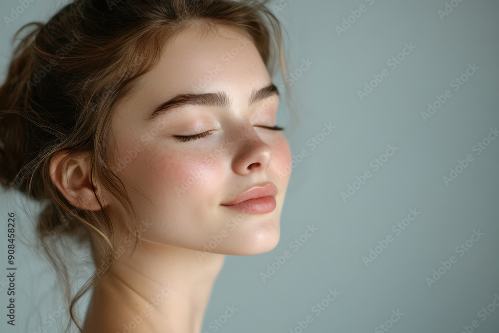 A close up of a girl's face with her eyes closed A close up of a girl's face with her eyes closed