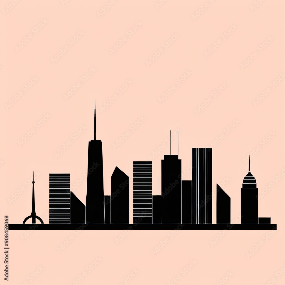 Fototapeta premium A minimalist representation of a city skyline, using basic shapes and lines.