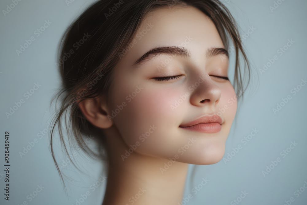 A close up of a girl's face with her eyes closed A close up of a girl's face with her eyes closed