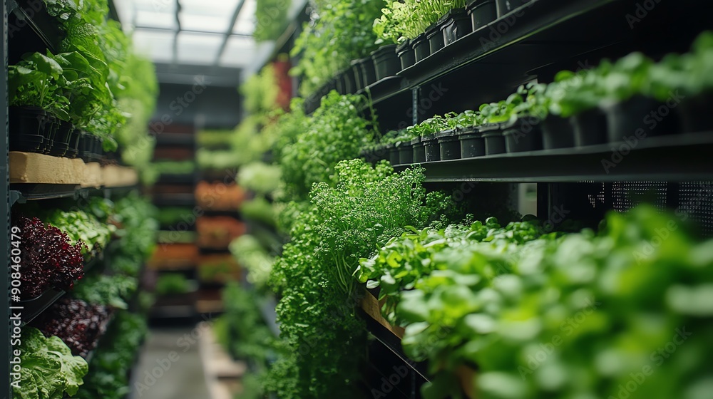 Green wall of potted herbs growing in a vertical garden. Green wall of potted herbs growing in a vertical garden.