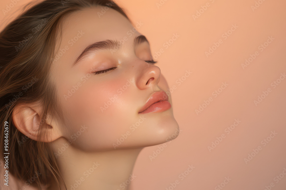 A close up of a girl's face with her eyes closed A close up of a girl's face with her eyes closed