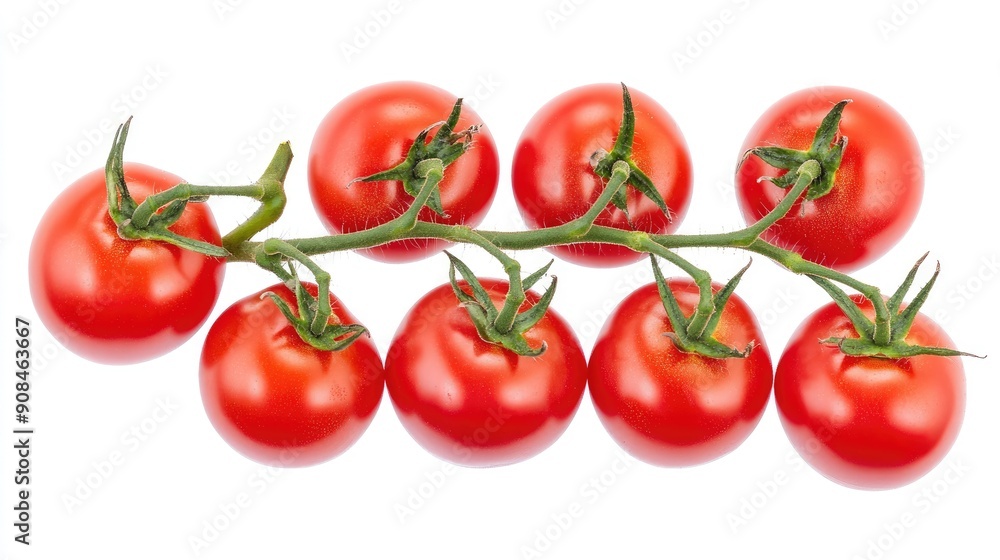 Fresh red tomatoes in a bunch, viewed from the top, isolated on a white background, displaying their vibrant color and smooth skin Fresh red tomatoes in a bunch, viewed from the top, isolated on a white background, displaying their vibrant color and smooth skin