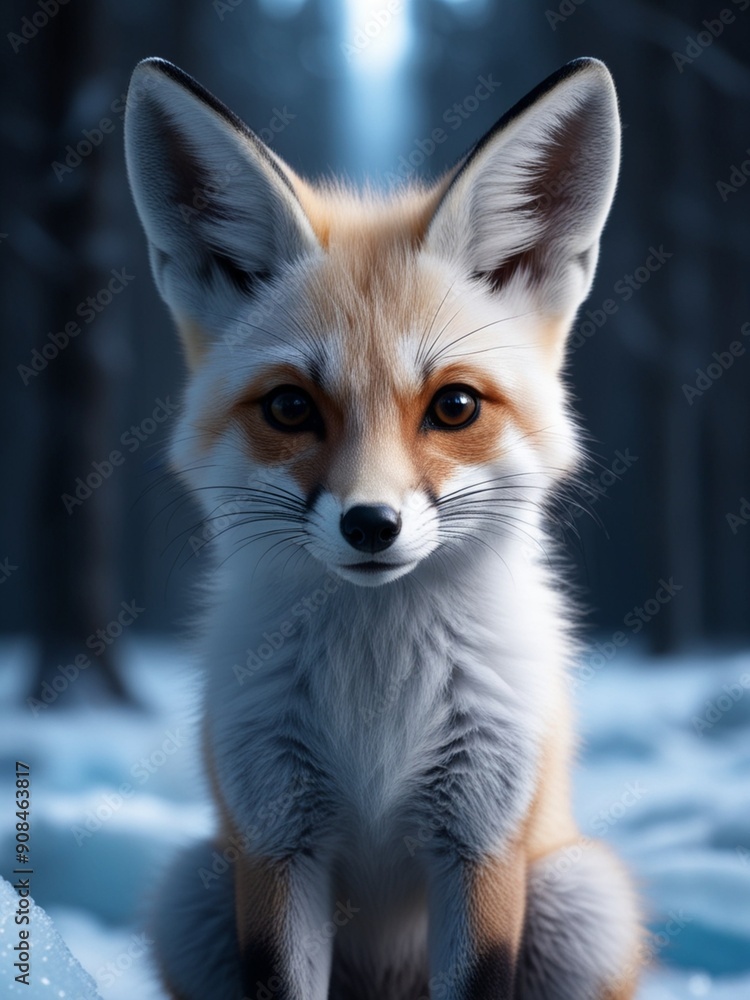 Fototapeta premium a little fox in the snowfield