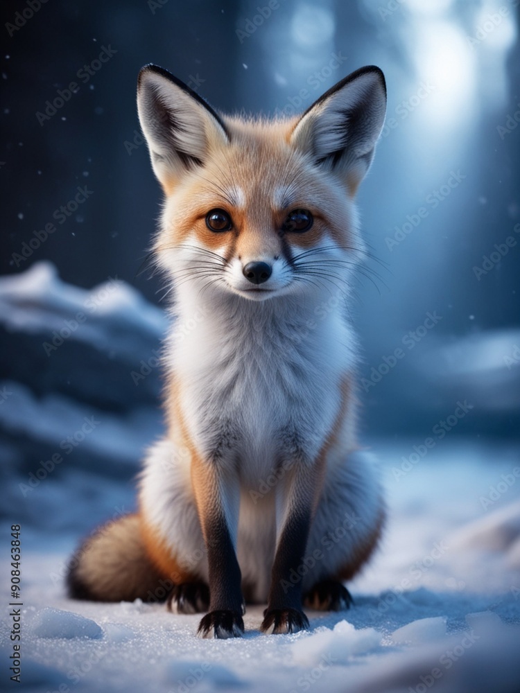Fototapeta premium a little fox in the snowfield