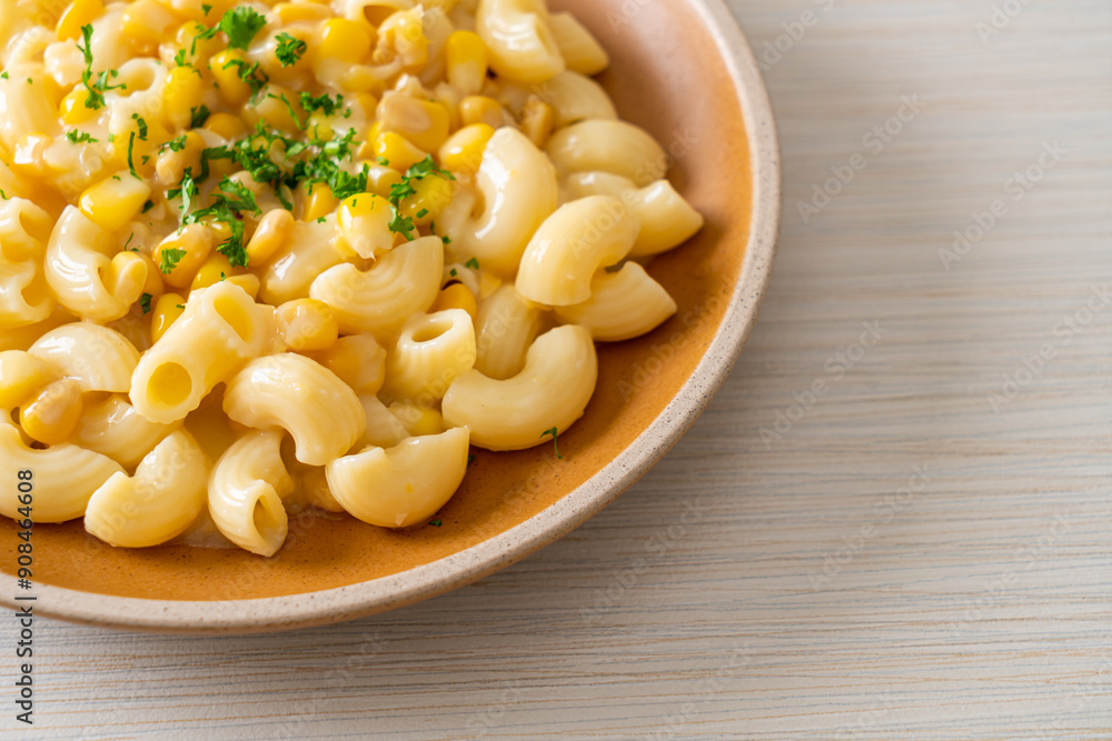 macaroni creamy corn cheese on plate macaroni creamy corn cheese on plate