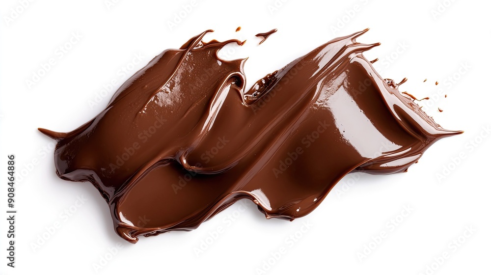 Top view of glossy, melted chocolate isolated on a white background, emphasizing its smooth surface and luxurious appeal Top view of glossy, melted chocolate isolated on a white background, emphasizing its smooth surface and luxurious appeal