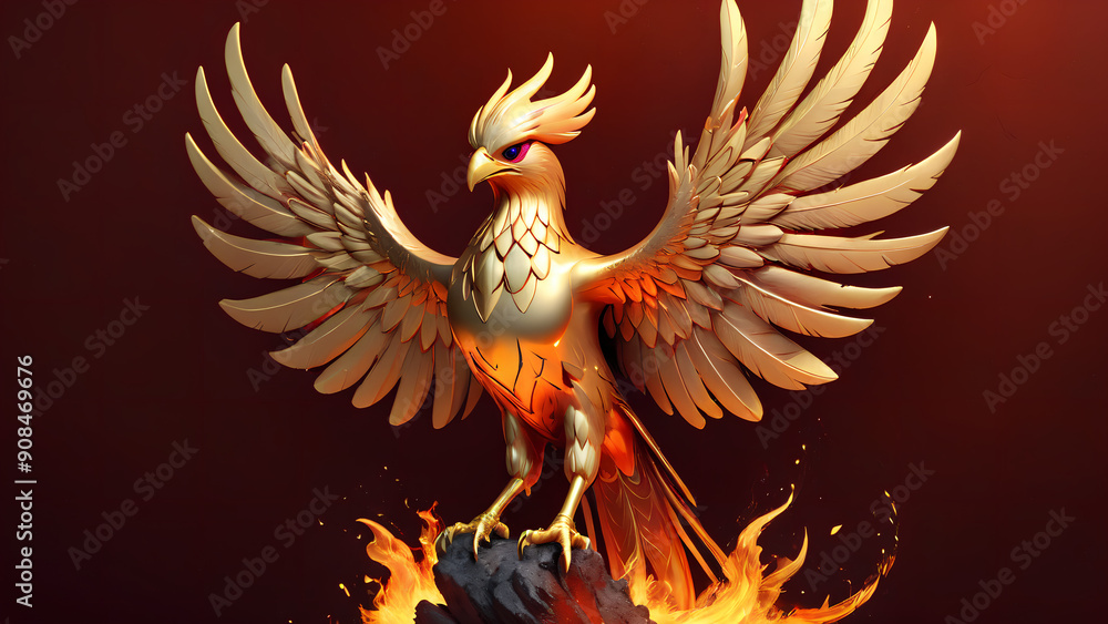 Fototapeta premium Phoenix bird fire fantasy firebird abstract magic 3D eagle animal