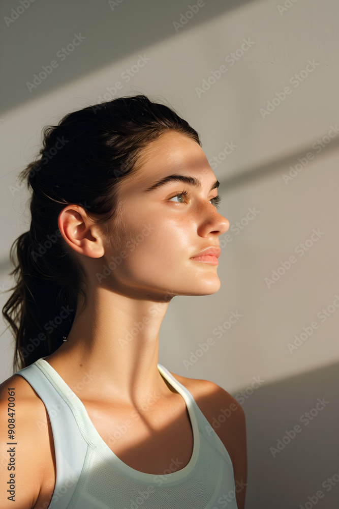 Young Woman in Athletic Wear Posing Confidently with a Bright Background Young Woman in Athletic Wear Posing Confidently with a Bright Background