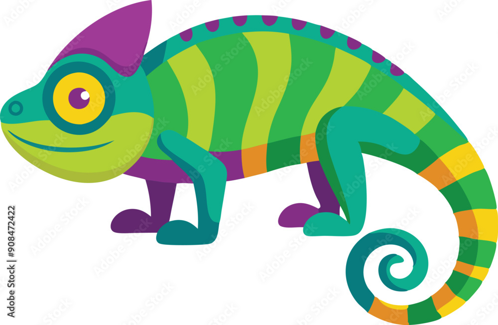 A vibrant chameleon with bold colors poses playfully, showcasing its unique features and whimsical design. A vibrant chameleon with bold colors poses playfully, showcasing its unique features and whimsical design.