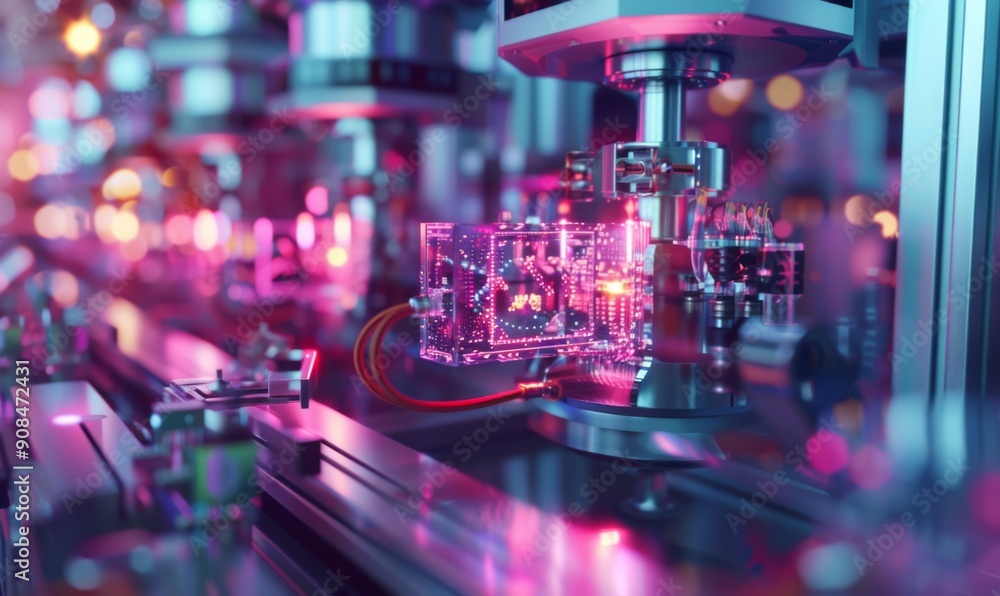 A quantum computer lab, with glowing qubits and futuristic interfaces. Scientists are conducting experiments that could change the understanding of physics A quantum computer lab, with glowing qubits and futuristic interfaces. Scientists are conducting experiments that could change the understanding of physics