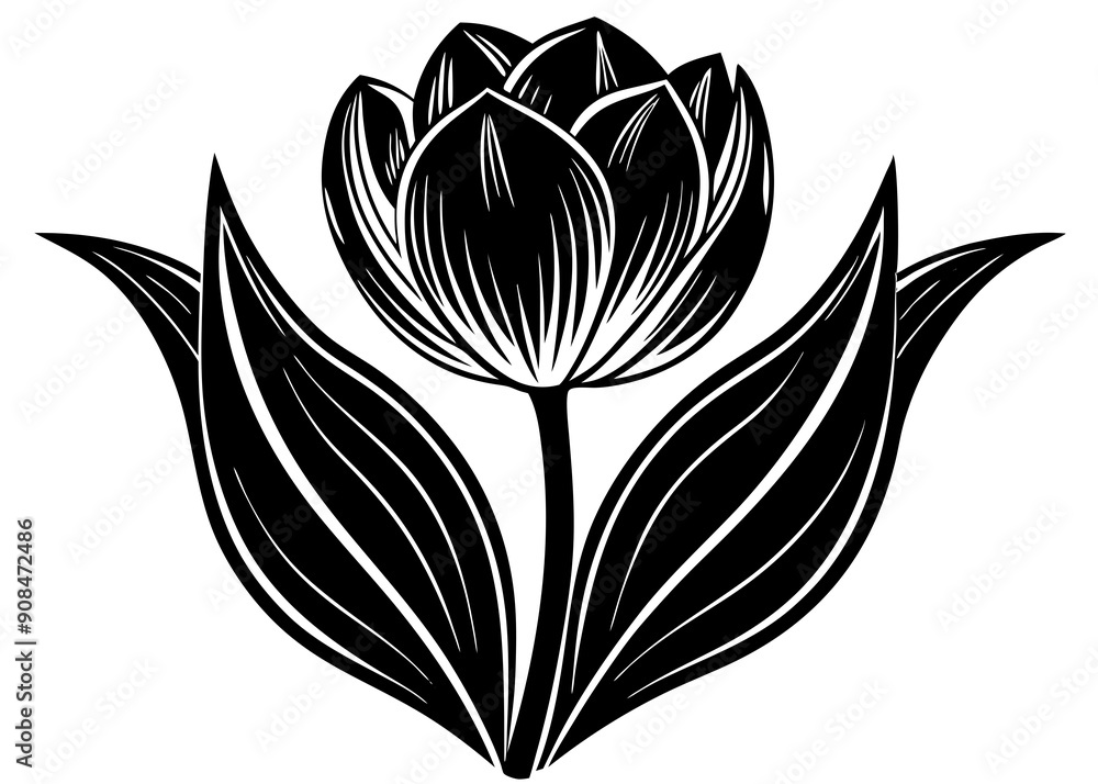 Beautiful Tulip Single Flower and Garden Silhouettes for Art and Illustration Beautiful Tulip Single Flower and Garden Silhouettes for Art and Illustration