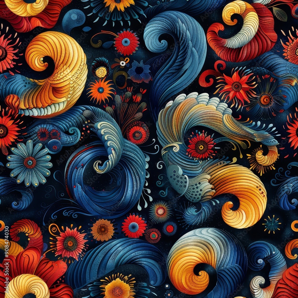 Abstract Floral Pattern with Swirling Shapes Abstract Floral Pattern with Swirling Shapes