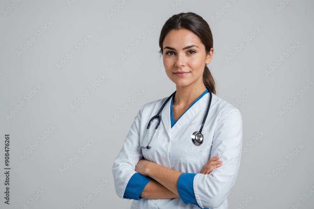 Portrait of a good looking young nurse with her arms crossed in a white background Portrait of a good looking young nurse with her arms crossed in a white background