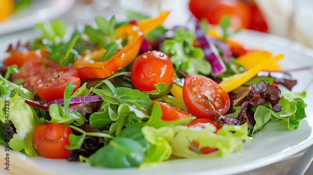 A salad with cherry tomatoes, red onion, and peppers. A salad with cherry tomatoes, red onion, and peppers.
