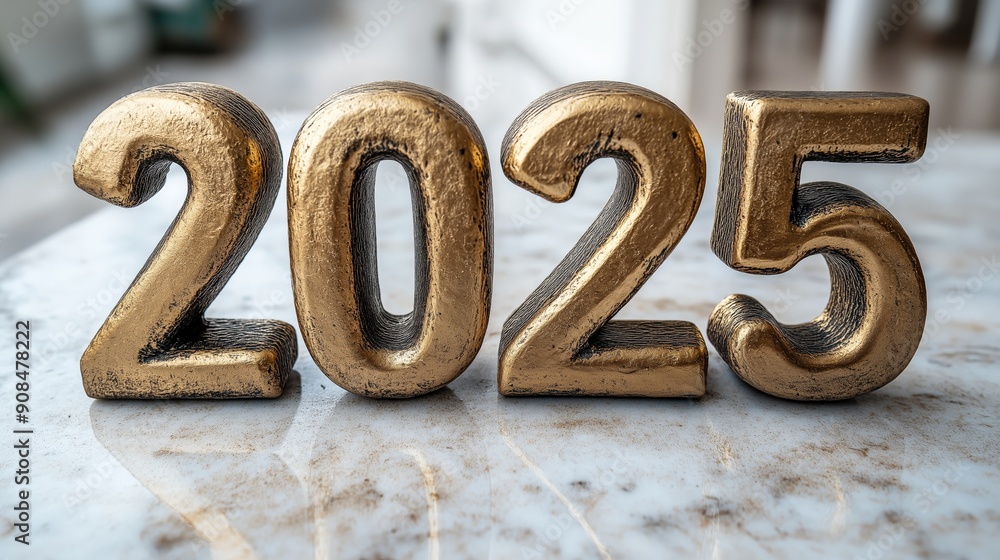 Golden 2025 Numbers on Marble Surface, New Year Concept, Elegant and Modern Color Palette Golden 2025 Numbers on Marble Surface, New Year Concept, Elegant and Modern Color Palette