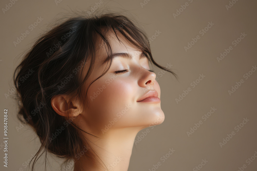 A close up of a girl's face with her eyes closed A close up of a girl's face with her eyes closed