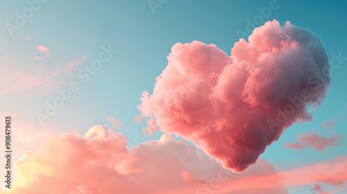 Romantic Heart-shaped Clouds in Vibrant Sunset Sky - Valentine's Day Symbolism of Love and Romance