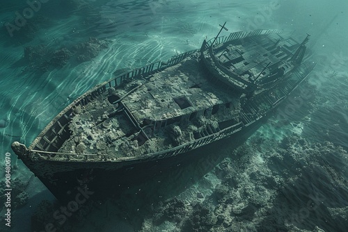 ai generative large shipwreck on the seabed