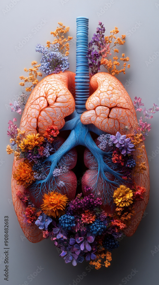 Naklejka premium A detailed illustration of lung anatomy used in groundbreaking medical research papers.