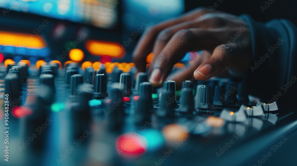 Modern Music Producer Crafting Soundscapes in High-Tech Recording Studio Modern Music Producer Crafting Soundscapes in High-Tech Recording Studio