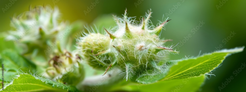 A tight shot of a green plant teeming with small white blooms atop its foliage A tight shot of a green plant teeming with small white blooms atop its foliage