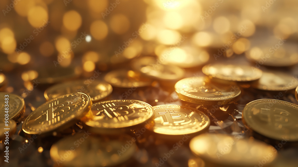 A pile of gold coins with the letter B on them A pile of gold coins with the letter B on them