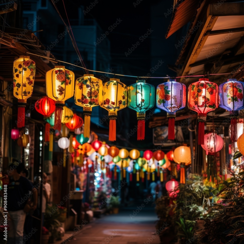 Obraz premium Colorful Lanterns Lighting up a Traditional Festival