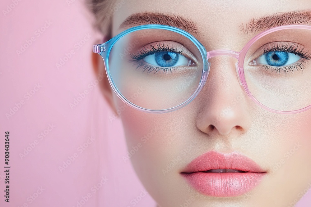 eyewear service pastel stock image with face and glasses eyewear service pastel stock image with face and glasses
