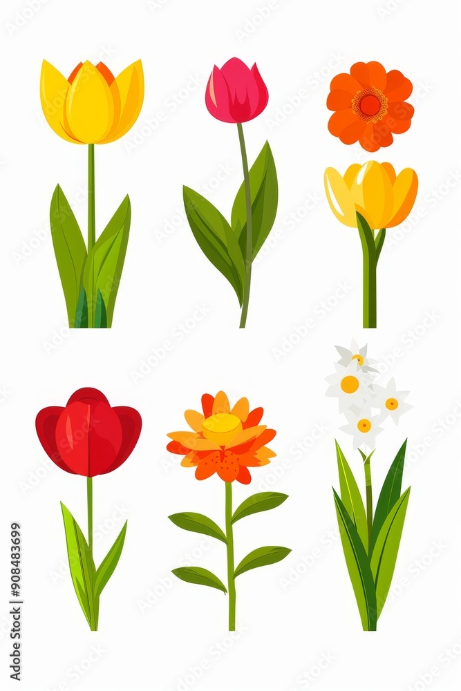 custom made wallpaper toronto digitalCollection of 2D and 3D Vector Flat Abstract Minimalistic Art of Flowers and Meadow Isolated on a White Background