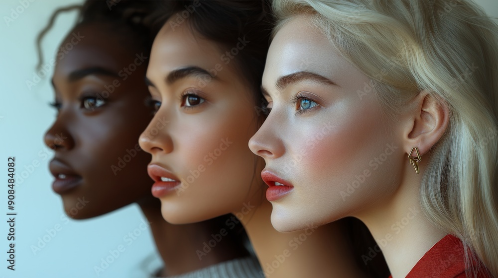 Diverse Women Side Profile, Beauty and Diversity Concept, Soft Pastel Colors. African American, Asian, European Womens Diverse Women Side Profile, Beauty and Diversity Concept, Soft Pastel Colors. African American, Asian, European Womens
