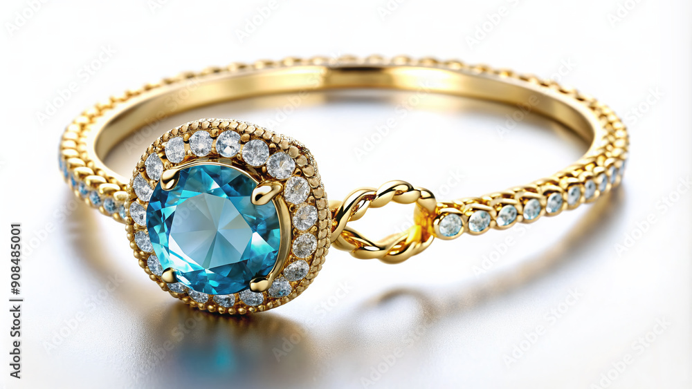 Luxurious golden bracelet with delicate chain featuring topaz and diamond stones, paired with a stunning diamond ring, isolated on a crisp white background. Luxurious golden bracelet with delicate chain featuring topaz and diamond stones, paired with a stunning diamond ring, isolated on a crisp white background.